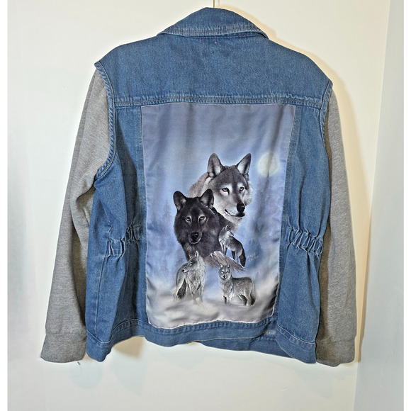 Bradford Exchange Wolves Print  Wolf Embroidered Women's Denim Jacket Size 1X - Picture 1 of 11